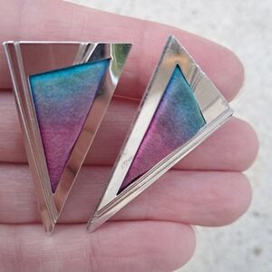 Silver and Multicolor Triangle Earrings